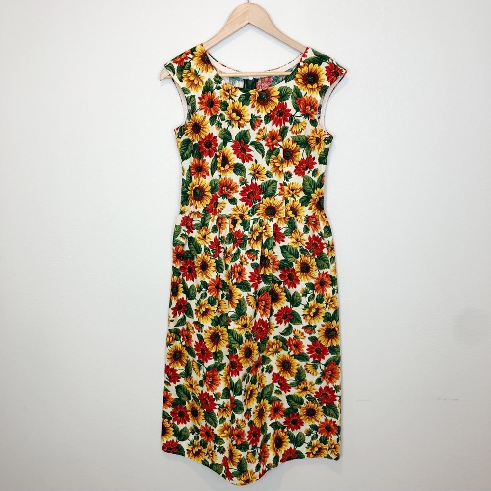 SOLD 💜 Handmade Vintage Sunflower A Line Dress - Picture 2 of 4